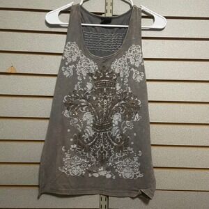 KATYDID Women Gray Embellished Crown Fleur de Lis Tank Top Shirt M